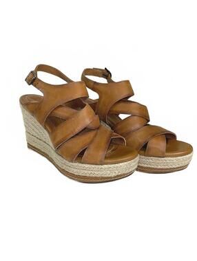 Clarks Tan Leather Indigo Espadrilles Platform Wedges Size 8 Fall Preppy Boho